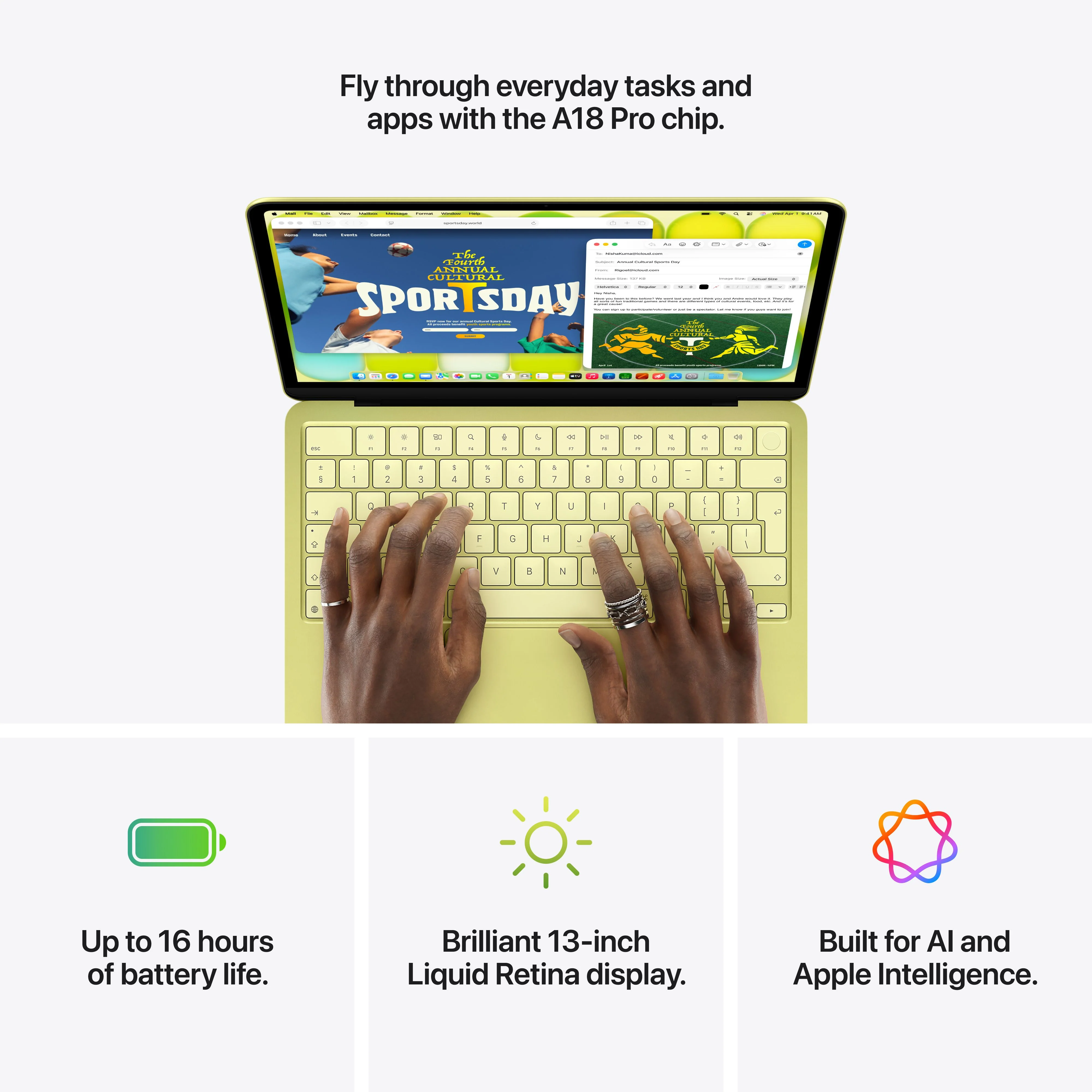 MacBook Neo de 13 polegadas: Processador A18 Pro da Apple com CPU 6_Core e GPU 5_Core, Magic Keyboard com Touch ID, 512 GB SSD - Cítrico - Image 9